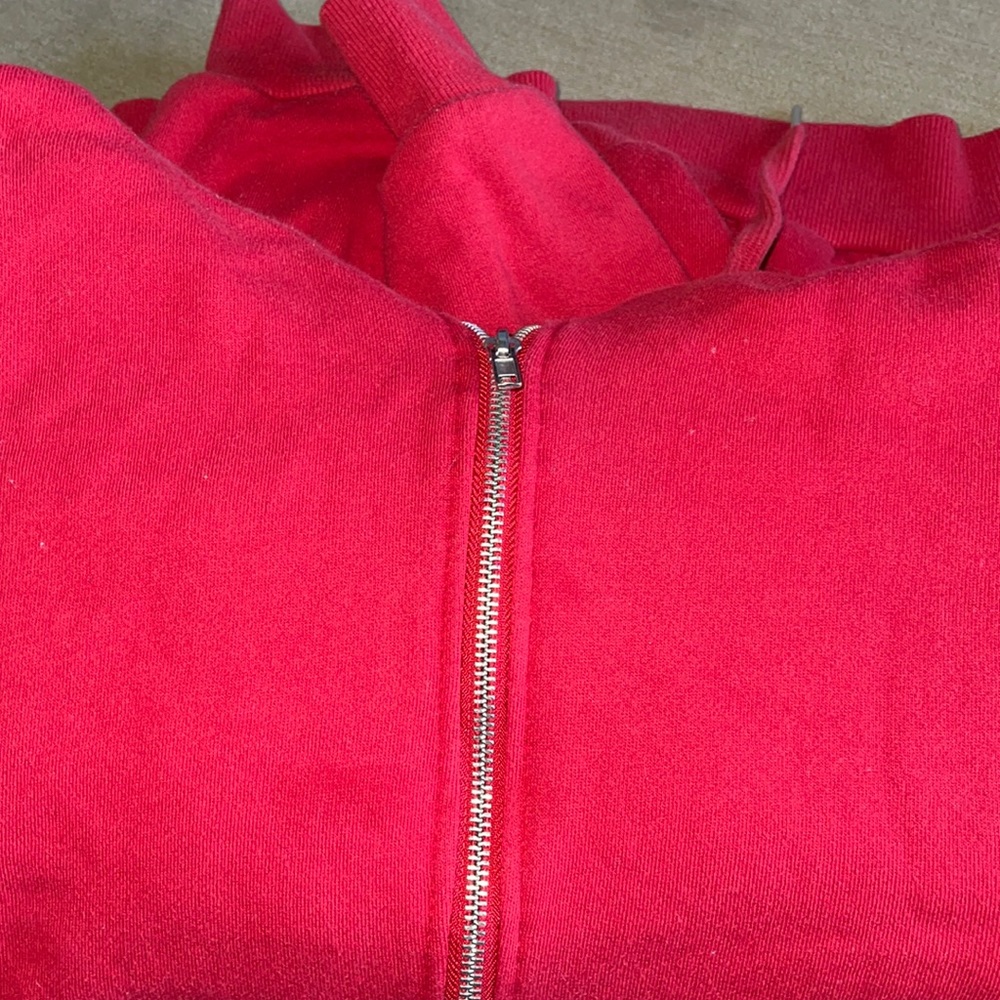 red zip up hoodie